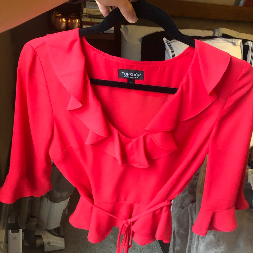 Red TopShop Ruffle Blouse - Picture 6 of 6